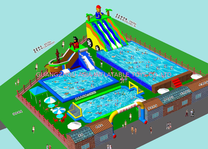 Custom Inflatable Water Amusement Park Pool Combined With Slide