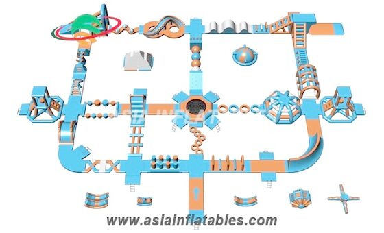 Bleu-clair et orange parc de câble de 50 x 40 M Inflatable Floating Aqua Park Water Park For